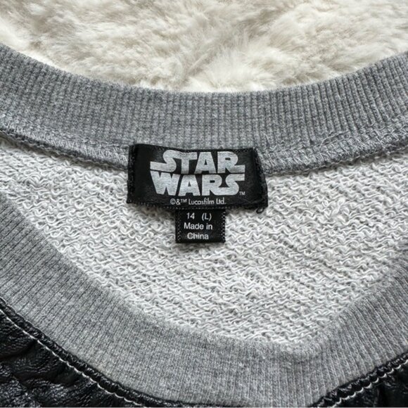 Disney X Star Wars | Gray and Black Faux Leather Quilted Sweater | Size Large 14 - Picture 11 of 13